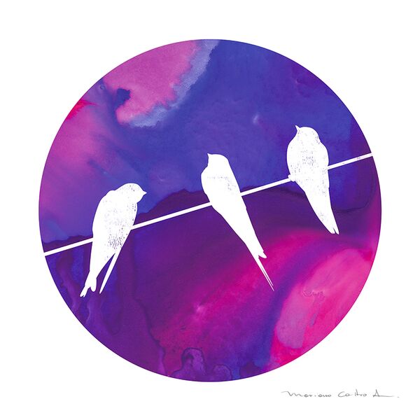 Aves circular morado, acuarela